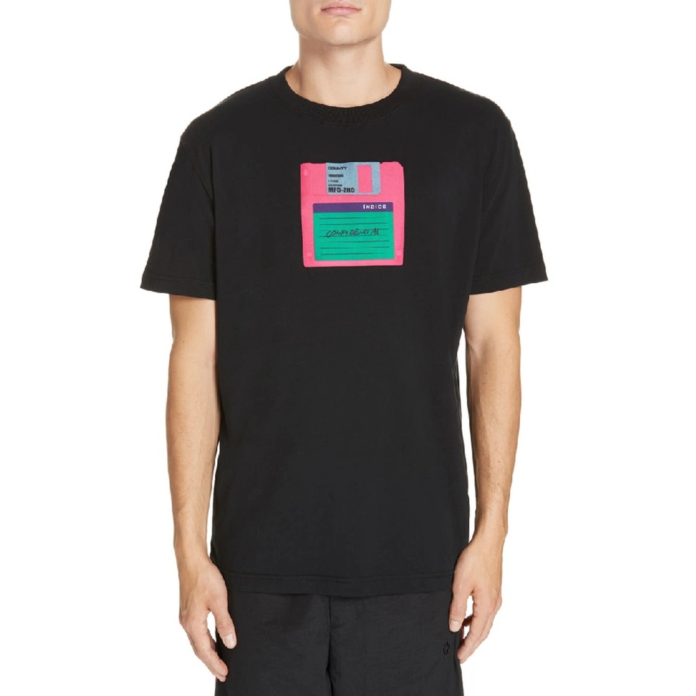 Marcelo Burlon County of Milan T-Shirt Black Floppy Disk Graphic Tee‎ Size M